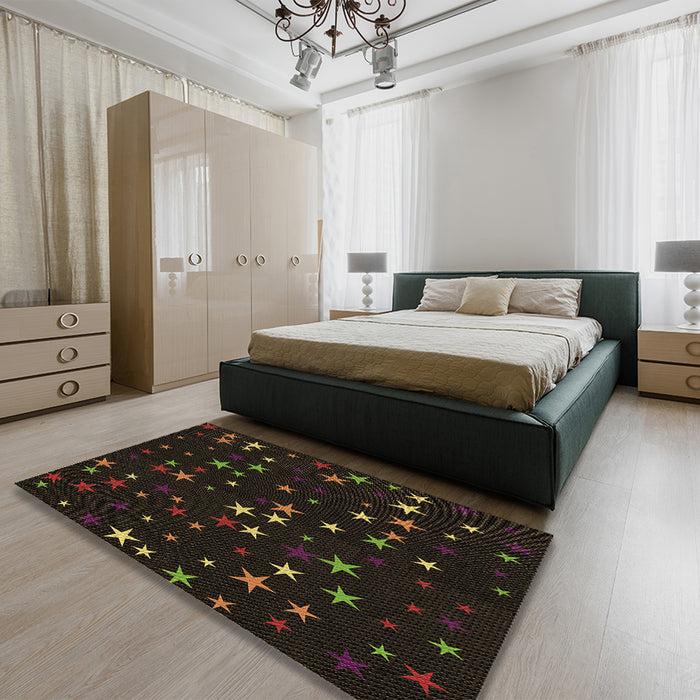 Patterned Black Rug in a Bedroom, pat3469brn
