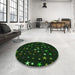 Round Patterned Deep Emerald Green Rug in a Office, pat3469grn