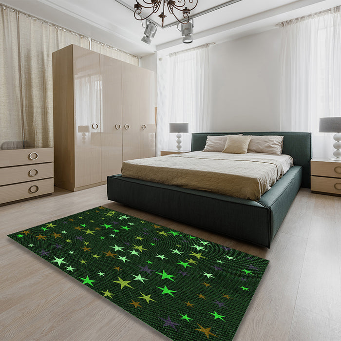Patterned Deep Emerald Green Rug in a Bedroom, pat3469grn