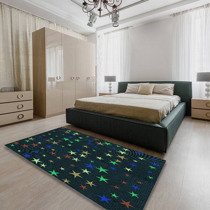 Patterned Black Rug in a Bedroom, pat3469lblu
