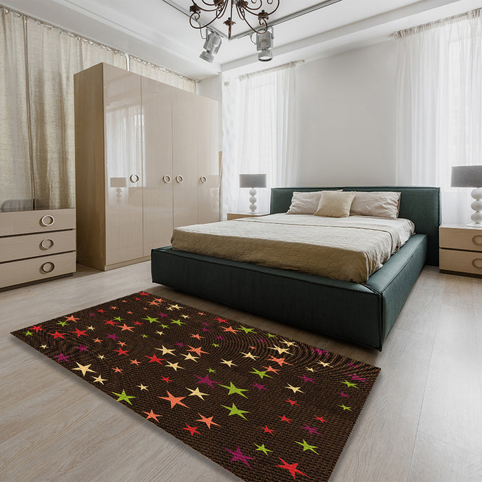 Patterned Black Brown Rug in a Bedroom, pat3469org