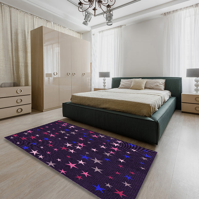 Patterned Purple Rug in a Bedroom, pat3469pur