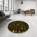 Round Patterned Black Brown Rug in a Office, pat3469yw