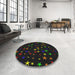 Round Patterned Black Modern Rug in a Office, pat3469