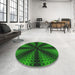 Round Machine Washable Transitional Dark Forest Green Rug in a Office, wshpat346