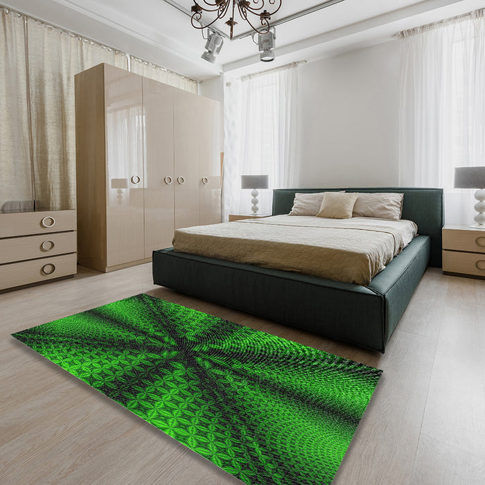 Patterned Dark Forest Green Novelty Rug in a Bedroom, pat346