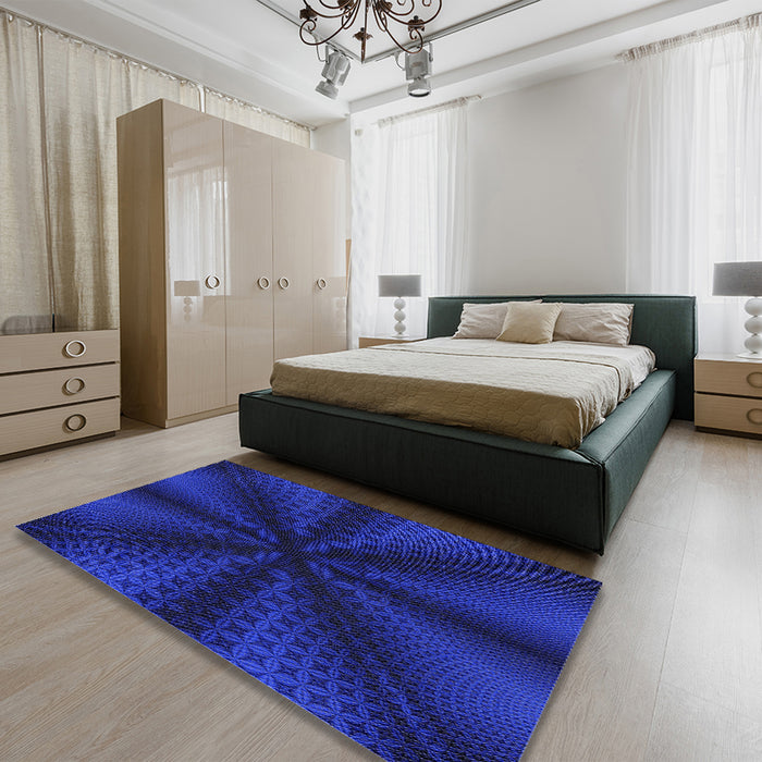 Patterned Earth Blue Rug in a Bedroom, pat347blu