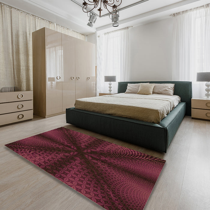 Patterned Brown Red Rug in a Bedroom, pat347org