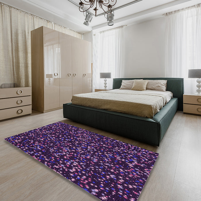 Patterned Purple Violet Purple Rug in a Bedroom, pat3470pur