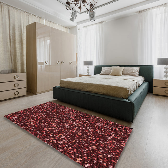 Patterned Chestnut Red Rug in a Bedroom, pat3470rd