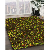 Patterned Dark Yellow Green Rug, pat3470yw