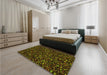 Patterned Dark Yellow Green Rug in a Bedroom, pat3470yw