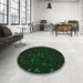 Round Patterned Deep Emerald Green Rug in a Office, pat3471grn