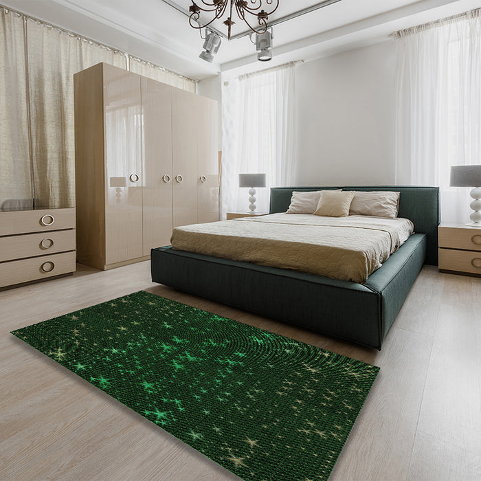 Patterned Deep Emerald Green Rug in a Bedroom, pat3471grn