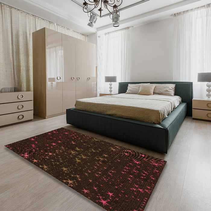 Patterned Red Brown Rug in a Bedroom, pat3471org