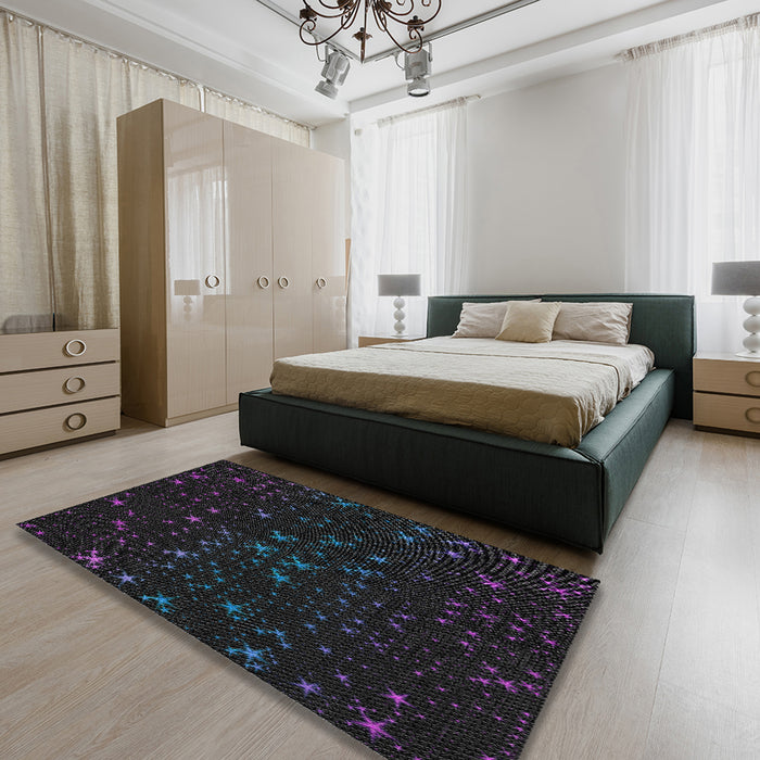 Patterned Black Novelty Rug in a Bedroom, pat3471