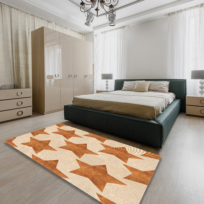 Patterned Neon Orange Rug in a Bedroom, pat3472org