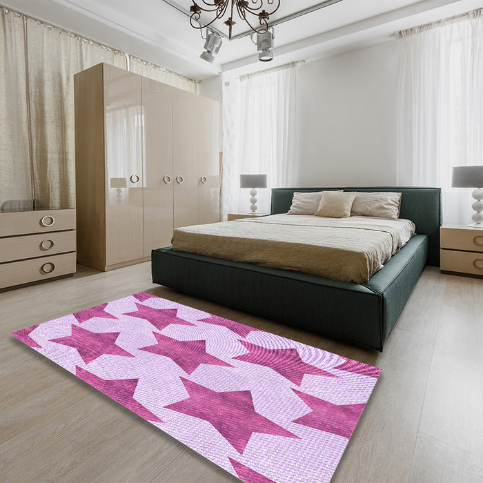 Patterned Blossom Pink Rug in a Bedroom, pat3472pur