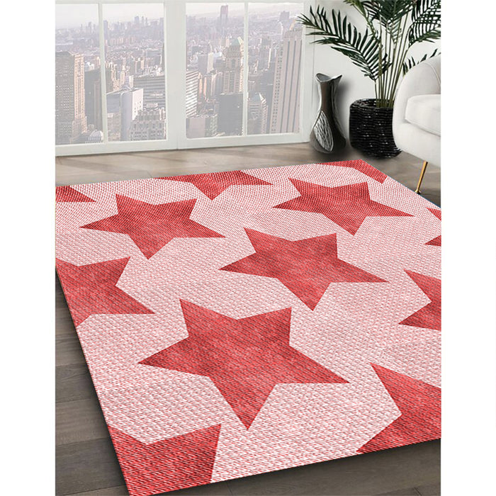 Patterned Pink Rug in Family Room, pat3472rd