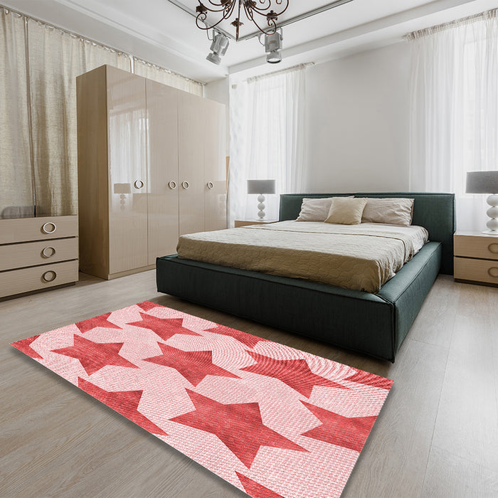 Patterned Pink Rug in a Bedroom, pat3472rd