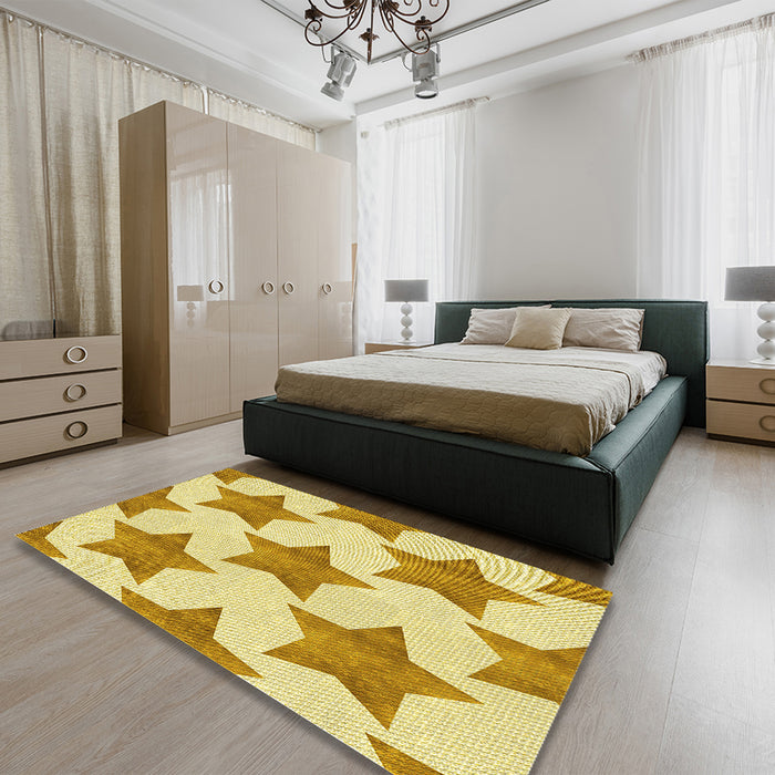 Patterned Cinnamon Brown Rug in a Bedroom, pat3472yw