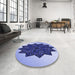 Round Patterned Jeans Blue Rug in a Office, pat3473blu