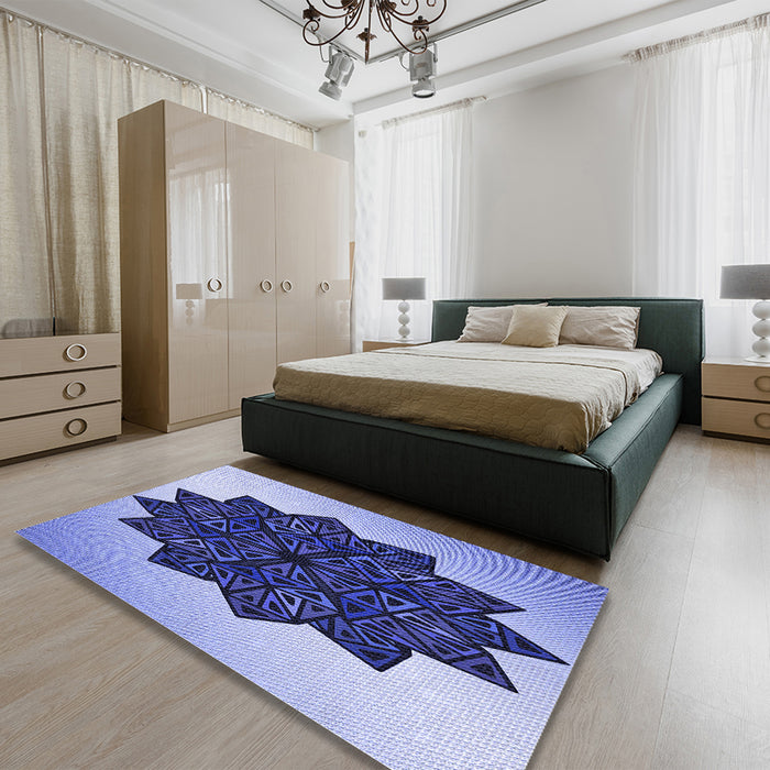 Patterned Jeans Blue Rug in a Bedroom, pat3473blu
