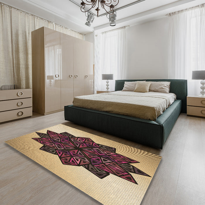 Patterned Red Brown Rug in a Bedroom, pat3473brn