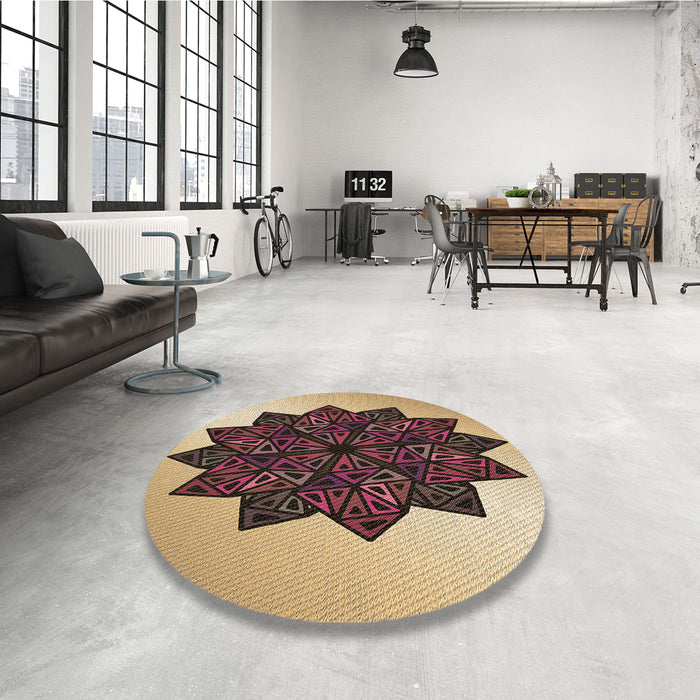 Round Patterned Red Brown Rug in a Office, pat3473brn