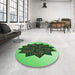 Round Patterned Green Rug in a Office, pat3473grn