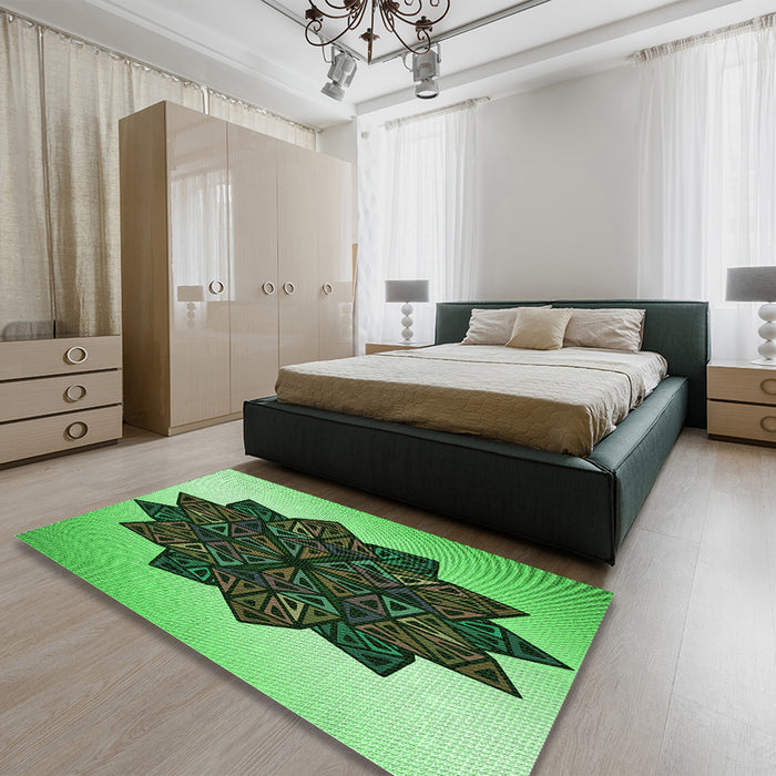 Round Machine Washable Transitional Green Rug in a Office, wshpat3473grn