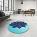 Round Patterned Blue Rug in a Office, pat3473lblu