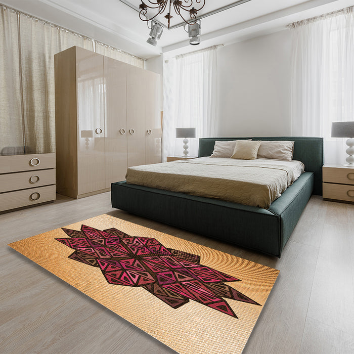Patterned Yellow Orange Rug in a Bedroom, pat3473org