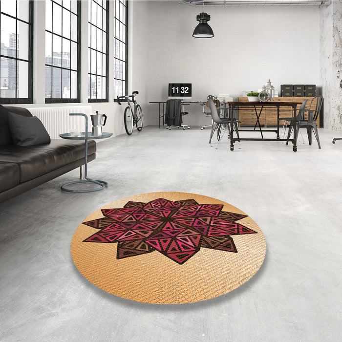 Round Patterned Yellow Orange Rug in a Office, pat3473org