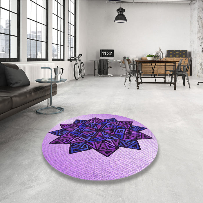 Round Patterned Bright Purple Rug in a Office, pat3473pur
