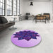 Round Patterned Bright Purple Rug in a Office, pat3473pur