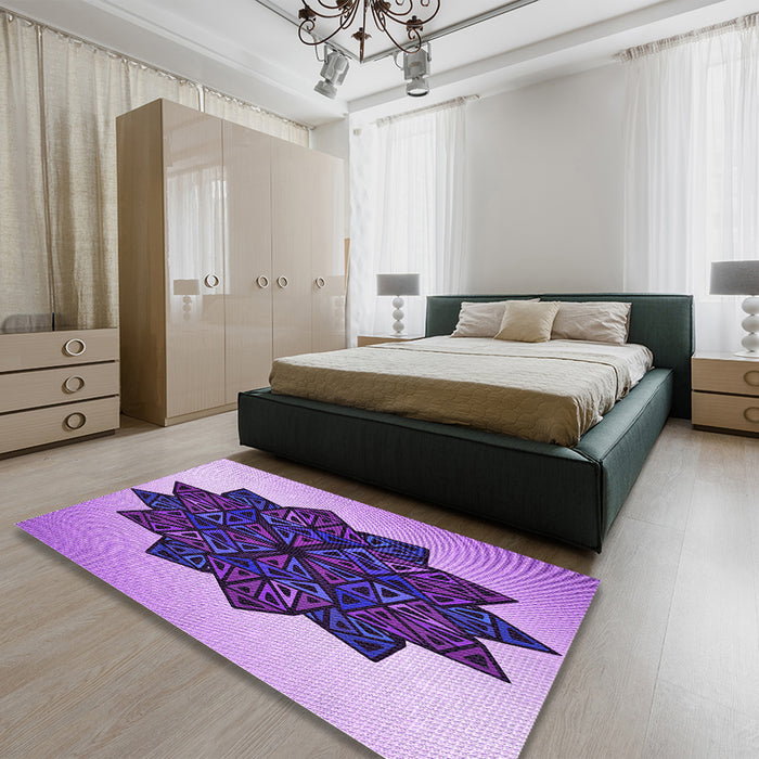 Patterned Bright Purple Rug in a Bedroom, pat3473pur