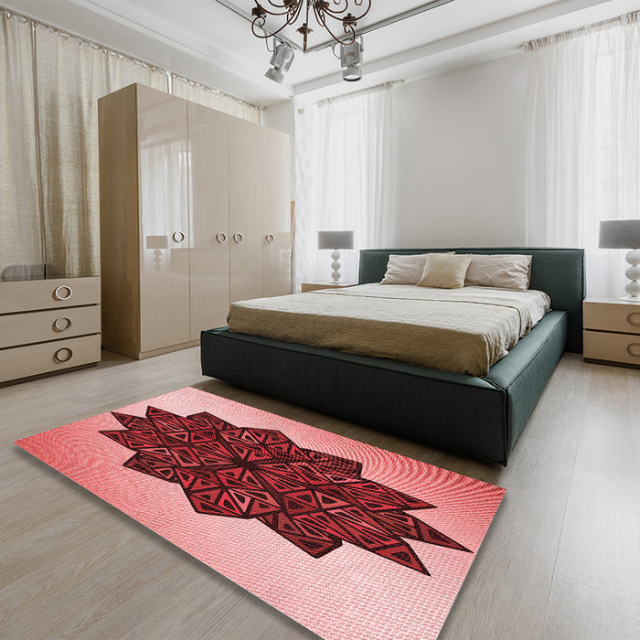 Patterned Light Coral Pink Rug in a Bedroom, pat3473rd