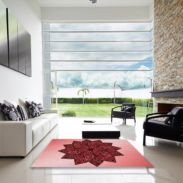 Machine Washable Transitional Light Coral Pink Rug in a Kitchen, wshpat3473rd