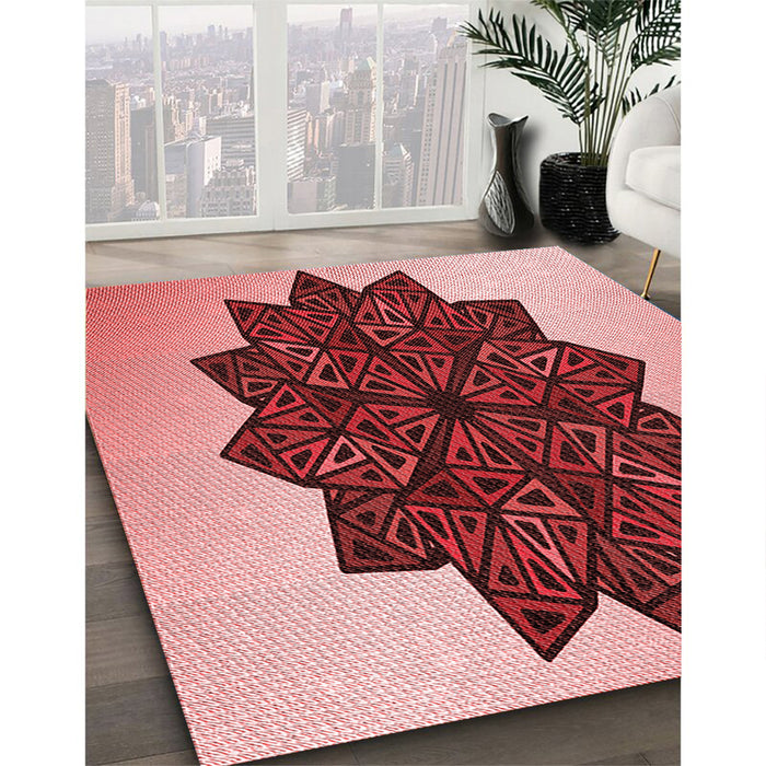 Machine Washable Transitional Light Coral Pink Rug in a Family Room, wshpat3473rd