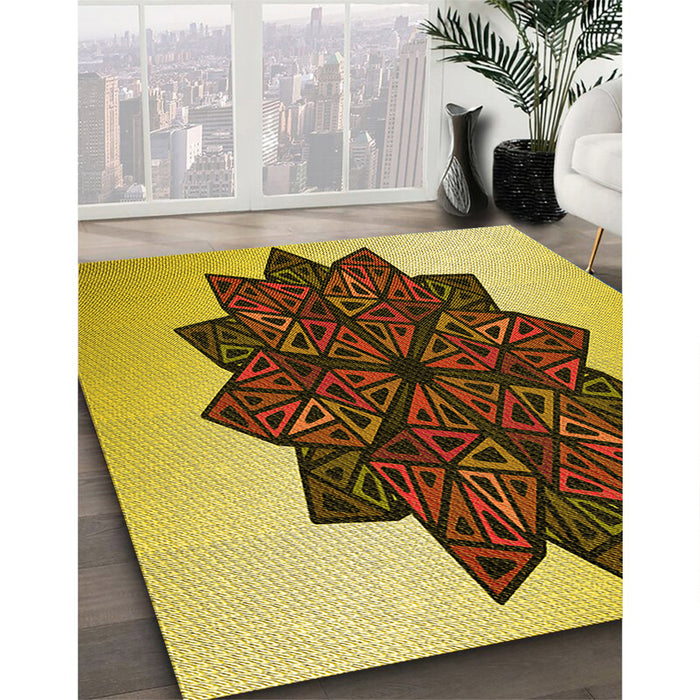 Machine Washable Transitional Bright Gold Yellow Rug in a Family Room, wshpat3473yw