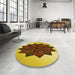 Round Patterned Bright Gold Yellow Rug in a Office, pat3473yw