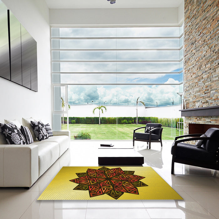 Square Patterned Bright Gold Yellow Rug in a Living Room, pat3473yw