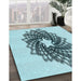 Patterned Deep-Sea Green Rug in Family Room, pat3474lblu