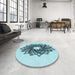 Round Patterned Deep-Sea Green Rug in a Office, pat3474lblu