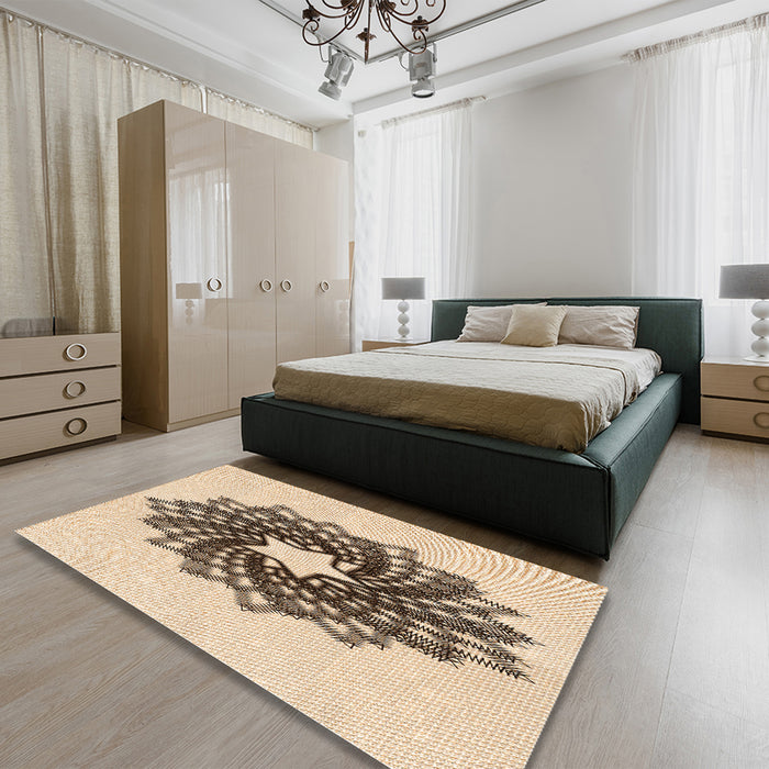Round Machine Washable Transitional Navajo White Gold Rug in a Office, wshpat3474org