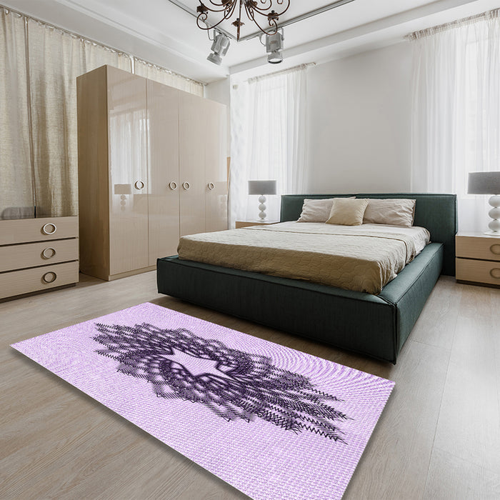Round Machine Washable Transitional Purple Flower Purple Rug in a Office, wshpat3474pur