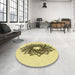 Round Patterned Mustard Yellow Rug in a Office, pat3474yw