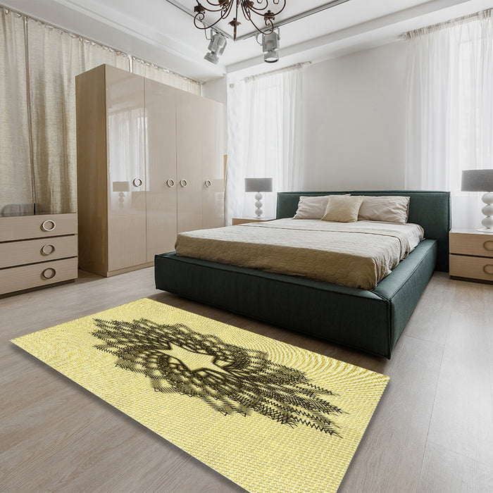 Patterned Mustard Yellow Rug in a Bedroom, pat3474yw