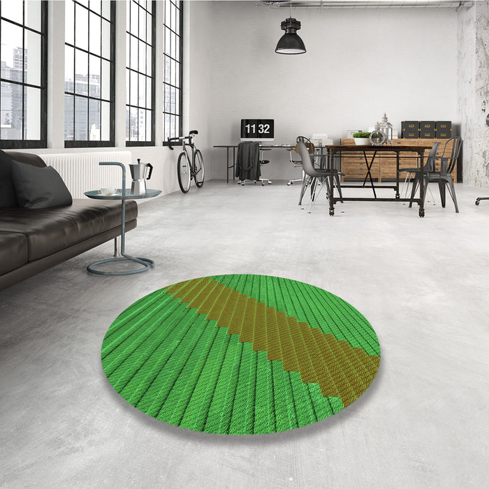 Round Patterned Lime Green Rug in a Office, pat3475grn